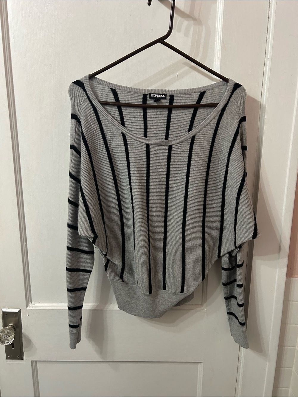 Express Women's Gray Sweater with Black Vertical Stripes